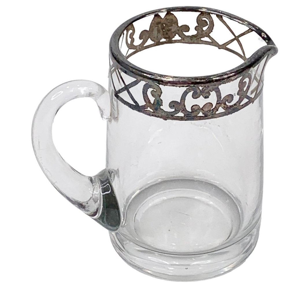 Vtg Heisey Glass Creamer Silver Overlay Monogram A Marked Diamond H Art Nouveau